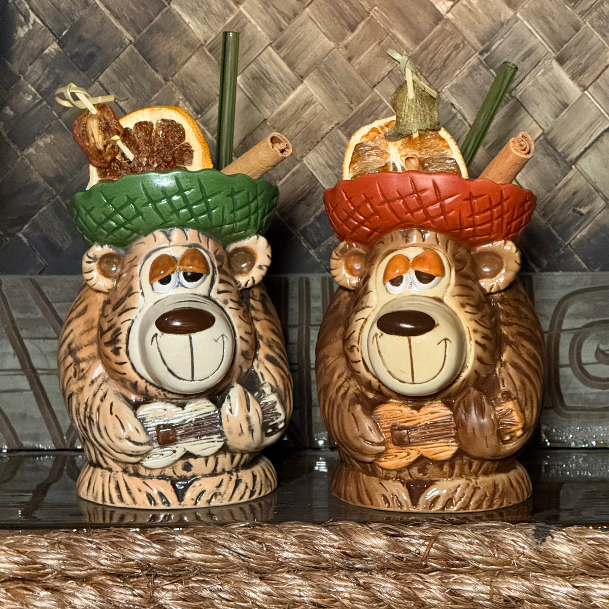 Tiki tOny's Tiki Bear Jamboree (Red + Green) - Ceramic Tiki Mugs