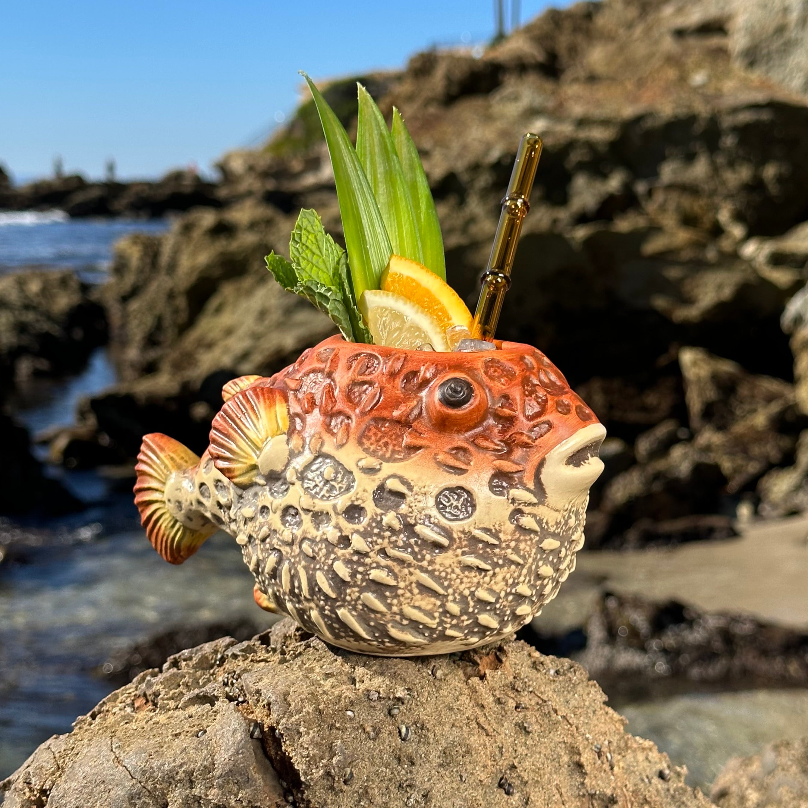 Lost's Petrified Puffer (Red) - Ceramic Tiki Mug, sculpted by Thor