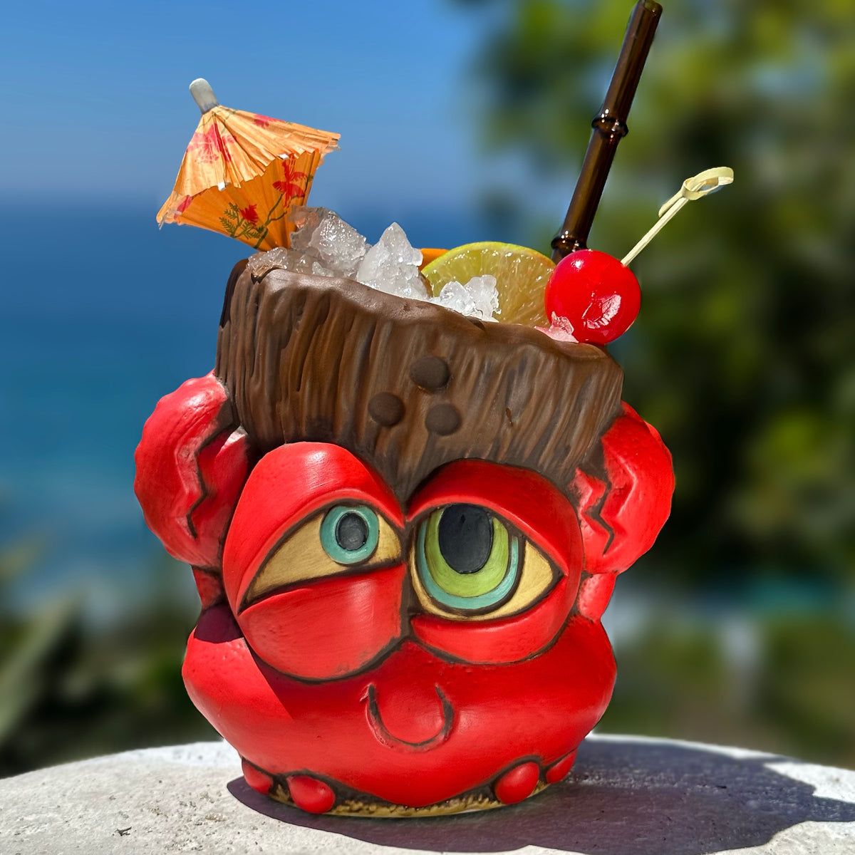 Tiki tOny's Red King Coconut - Ceramic Tiki Mug – Tikiland Trading Co.