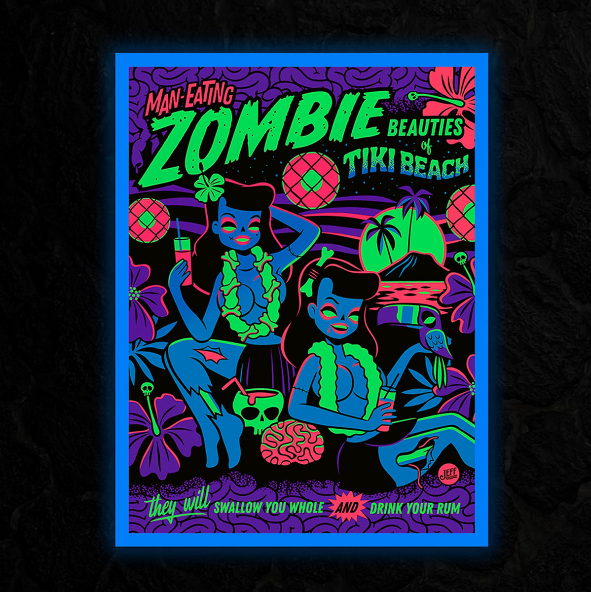 Jeff Granito's 'Maneater' Flocked Blacklight Reactive Screened Art