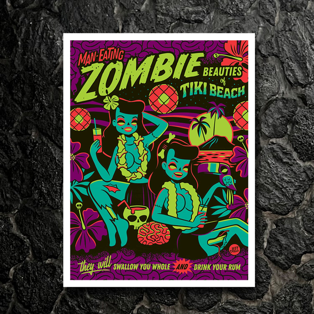 Jeff Granito's 'Maneater' Flocked Blacklight Reactive Screened Art