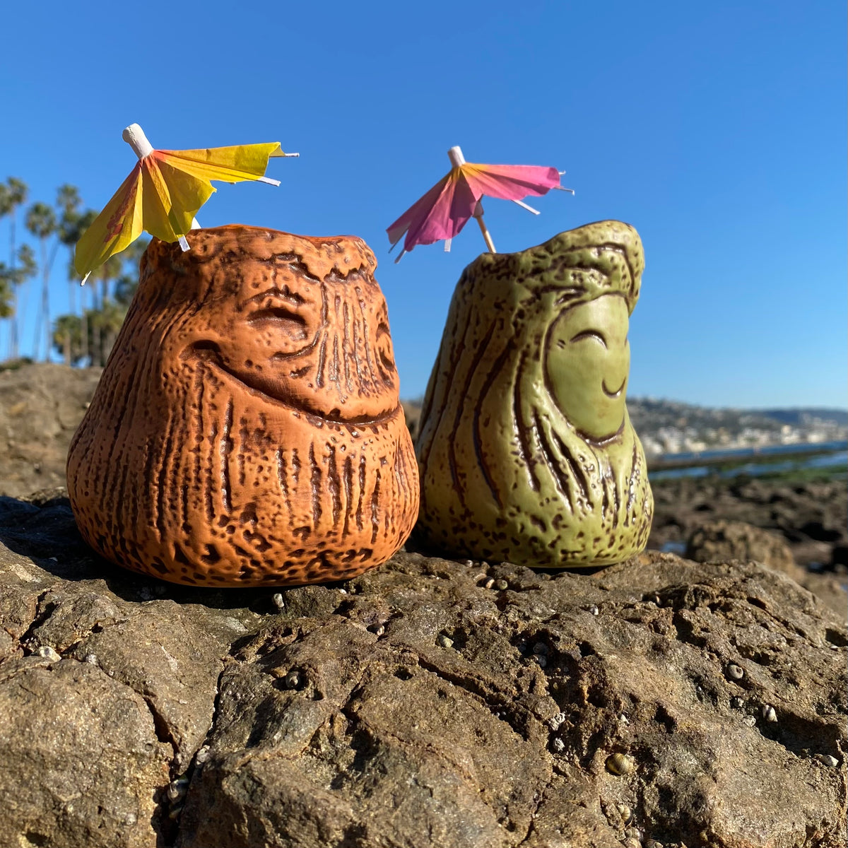 Tiki tOny's Magma Joe and Lava Flo Tiki Mug Set, sculpted by Tiki