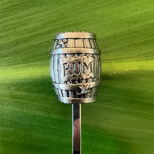 TikiLand Trading Co.'s 'Rum Barrel' Sculpted Metal Swizzle Stick, Sculpted by Thor - Ready-To-Ship!