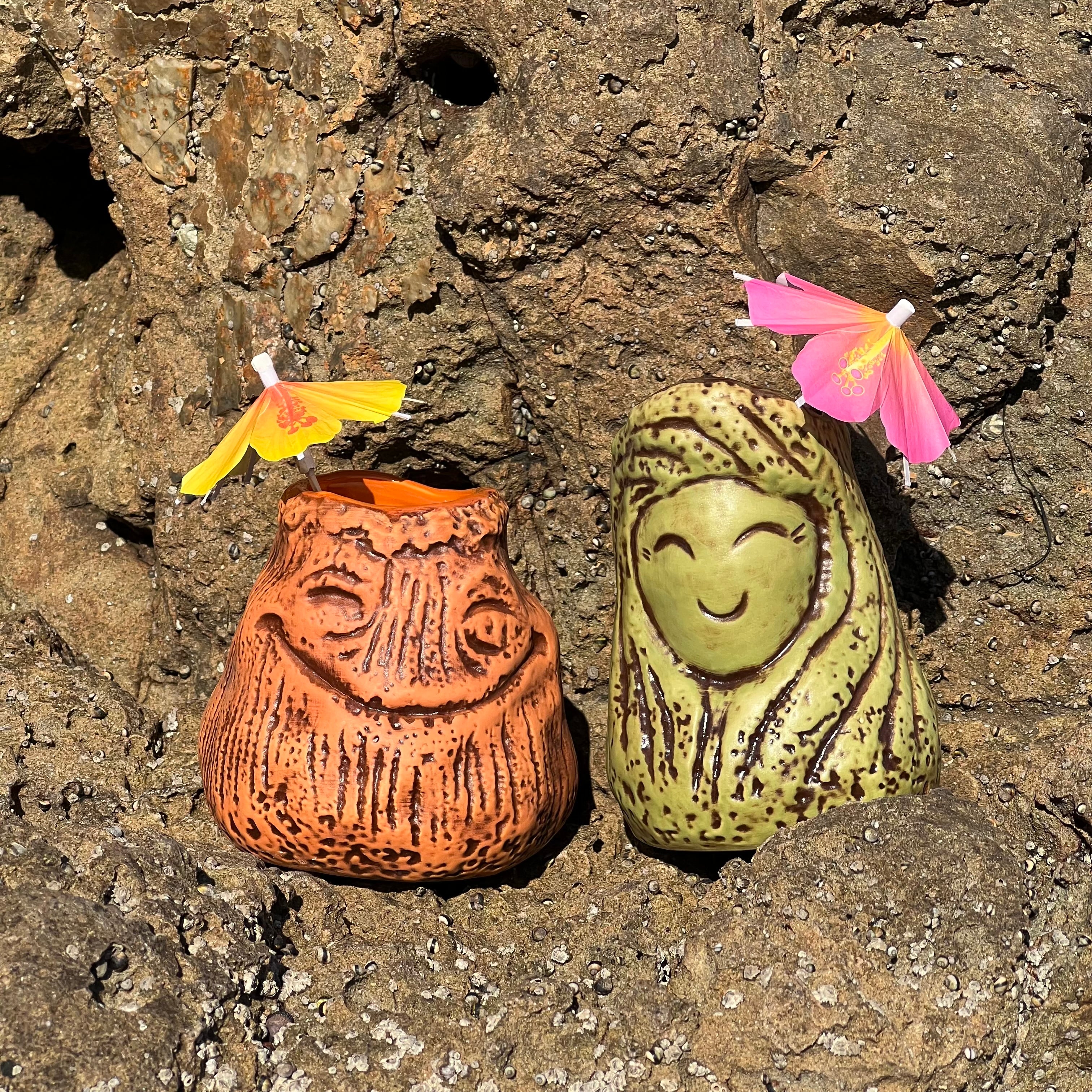 Tiki tOny's Magma Joe and Lava Flo Tiki Mug Set, sculpted by Tiki