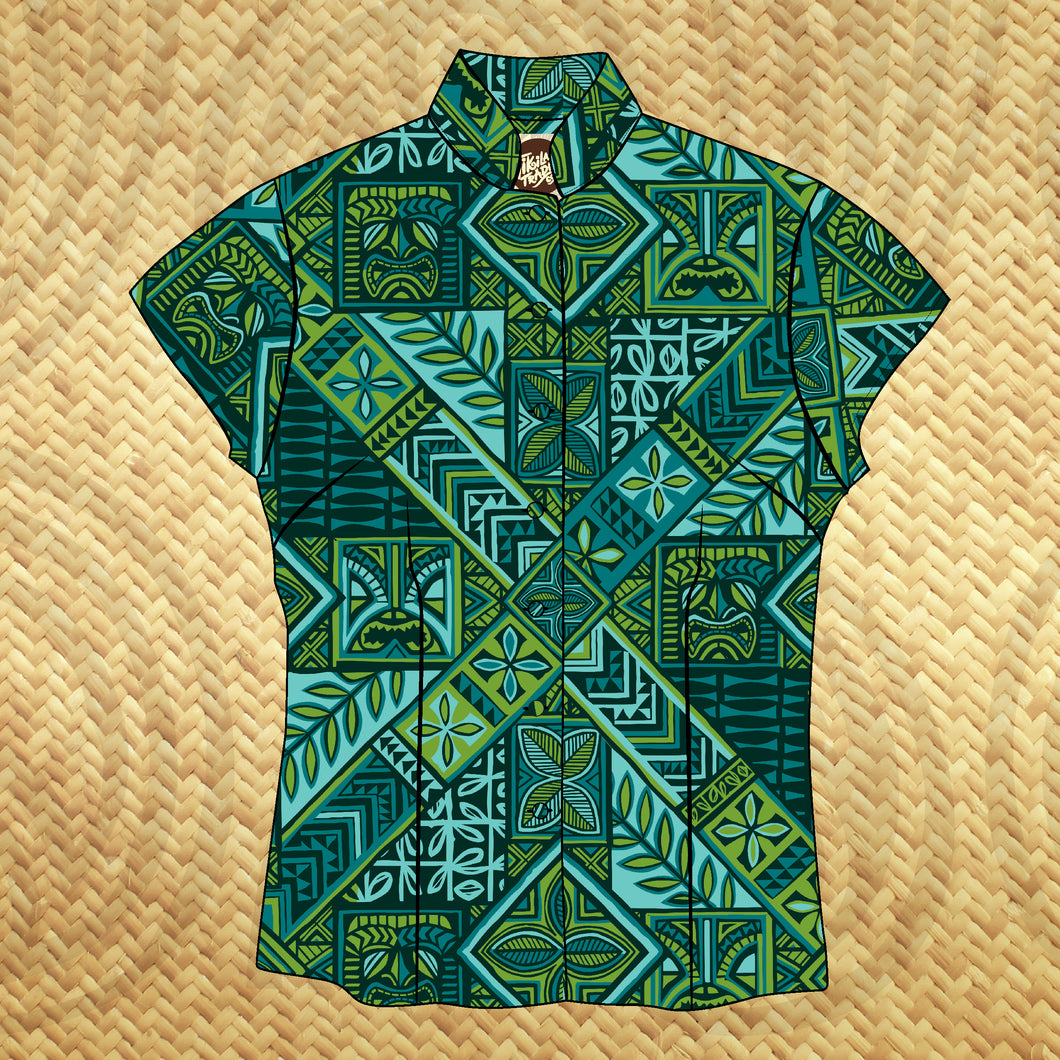 TikiLand Trading Co. 'Pae'a Tapa' - Classic Aloha Button Up-Shirt - Womens - Ready to Ship!