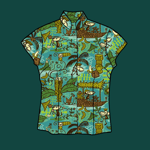 Tiki tOny's 'Beachcomber Monkey' Classic Aloha Button Up-Shirt - Womens - Ready to Ship