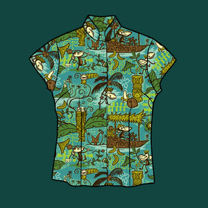 Tiki tOny's 'Beachcomber Monkey' Classic Aloha Button Up-Shirt - Womens - Ready to Ship