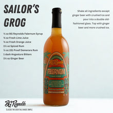 BG Reynolds Falernum Tropical Cocktail Syrup bottle with tropical design, perfect for tiki cocktails and mixed drinks.