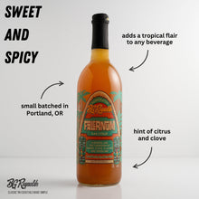 BG Reynolds Falernum Tropical Cocktail Syrup, a sweet and spicy blend for tiki cocktails, features hints of citrus and clove.