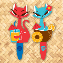 Jeff Granito's 'Cocktail Cats' Large Metal Yard Stake Set of TWO (2) - Pre-Order!