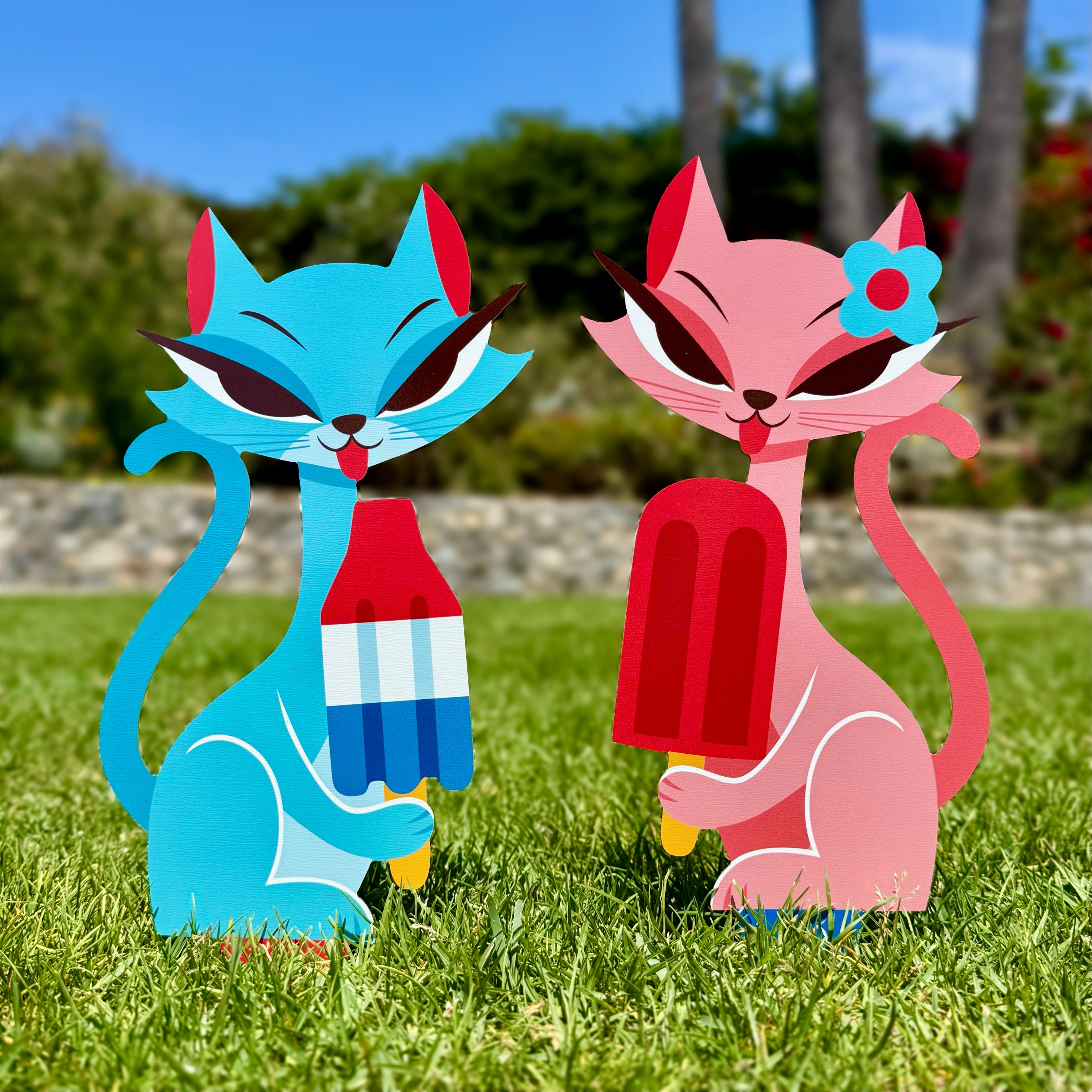 Jeff Granito's 'Cool Cats' Large Metal Yard Stake Set of TWO (2