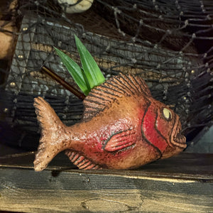 Jungle River Piranha ceramic Tiki Mug - 3 Limited Editions of 275 Combined - Made in USA - Ready to Ship in about a month - (FREE Shipping in U.S.)