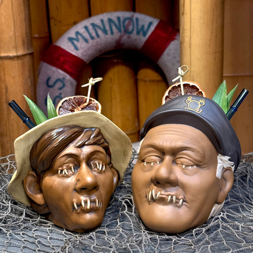 The Shrunken Castaways (Shrunken Skipper + Shrunken Gilligan) - Ceramic Tiki Mugs - Limited Edition / Limited Time Pre-Order (FREE Shipping in U.S.)