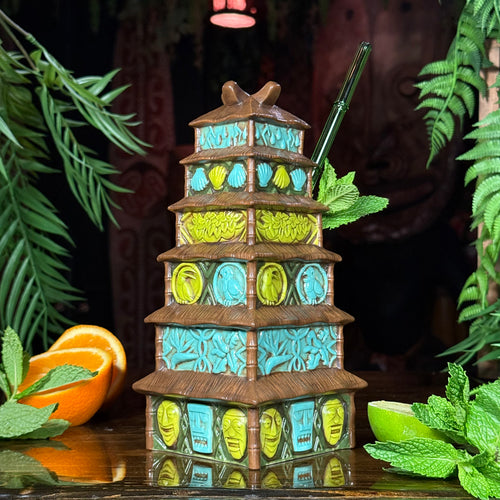 Enchanted Tiki Pagoda (Green/Blue) - Ceramic Tiki Mug - Limited Edition / Limited Time Pre-Order