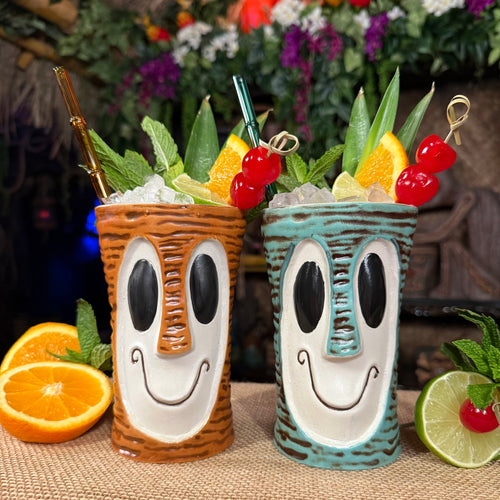 Tiki tOny's Enchanted Tiki Bob (Toasty Coconutty Brownge + Tahitian Terrace Teal) - Ceramic Tiki Mugs - Limited Edition / Limited Time Pre-Order