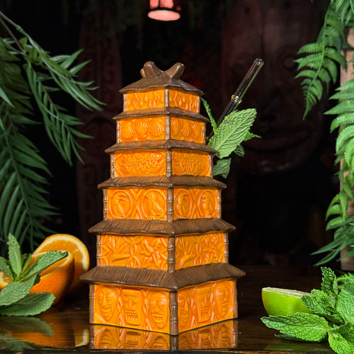 Enchanted Tiki Pagoda (Orange) - Ceramic Tiki Mug - Limited Edition / Limited Time Pre-Order