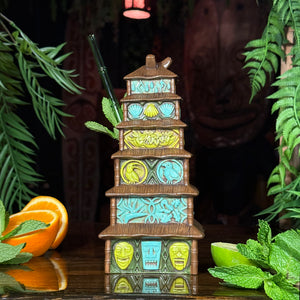Enchanted Tiki Pagoda (Green/Blue) - Ceramic Tiki Mug - Limited Edition / Limited Time Pre-Order