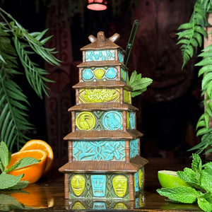 Enchanted Tiki Pagoda (Green/Blue) - Ceramic Tiki Mug - Limited Edition / Limited Time Pre-Order