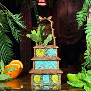 Enchanted Tiki Pagoda (Green/Blue) - Ceramic Tiki Mug - Limited Edition / Limited Time Pre-Order