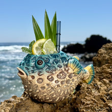 Lost's Petrified Puffer (Ocean Blue) - Ceramic Tiki Mug, sculpt by Thor - Limited Edition / Limited Time Pre-Order (FREE Shipping in U.S.)
