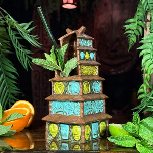 Enchanted Tiki Pagoda (Green/Blue) - Ceramic Tiki Mug - Limited Edition / Limited Time Pre-Order