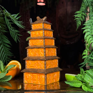 Enchanted Tiki Pagoda (Orange) - Ceramic Tiki Mug - Limited Edition / Limited Time Pre-Order
