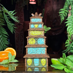 Enchanted Tiki Pagoda (Green/Blue) - Ceramic Tiki Mug - Limited Edition / Limited Time Pre-Order