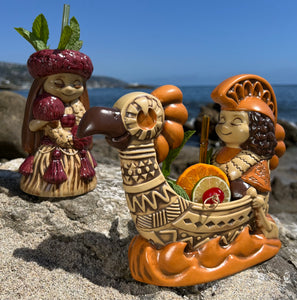 "it's a hula world" Tiki Mug, Outrigger Boy - #2 of a 2 mug series, designed and sculpted by Thor - Ready to Ship!