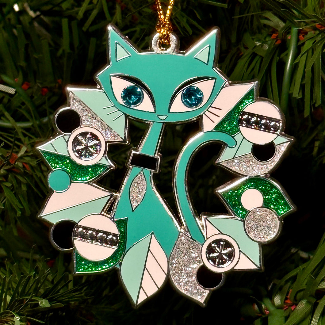 Jeff Granito's 'Festive Feline Wreath' Holiday Ornament - Ready to Ship!
