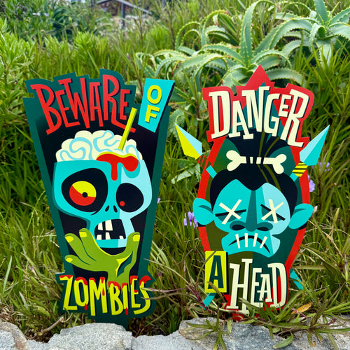 Jeff Granito's 'Wacky Warnings' Metal Yard Stakes Set of TWO (2) - Limited Time Pre-Order