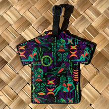 Vibrant aloha luggage tag featuring whimsical creature designs, ideal for easy bag identification.