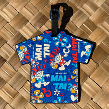 Vibrant Aloha luggage tag featuring 'How About a Mai Tai?' design, ideal for easy bag identification.