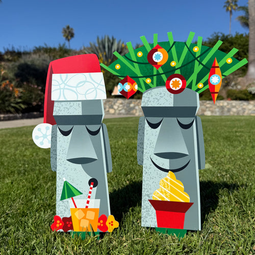 Jeff Granito's 'Merry Moais' Metal Yard Stake Set of TWO (2) - Pre-Order