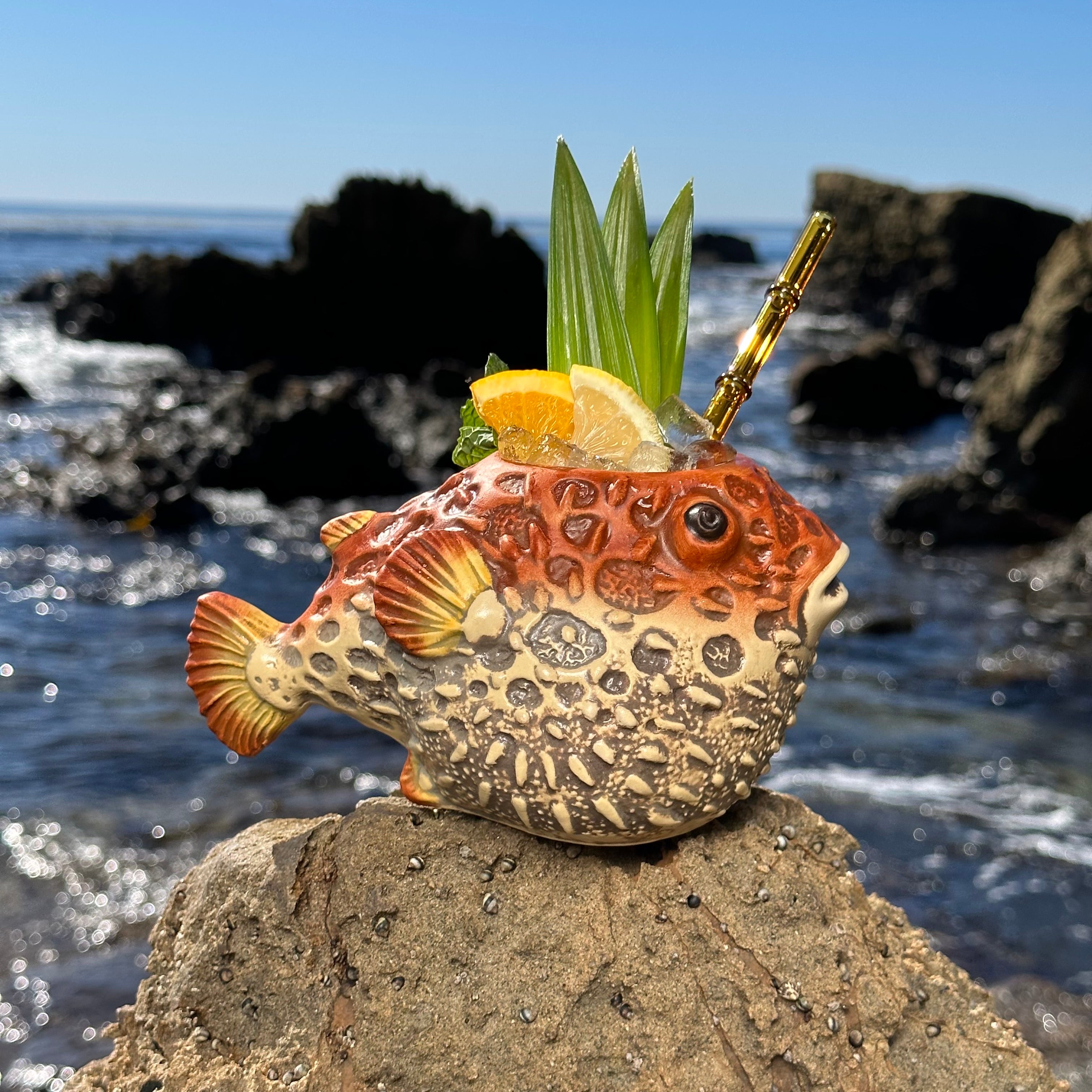 Lost's Petrified Puffer (Red) - Ceramic Tiki Mug, sculpted by Thor