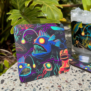 'Dwellers of the Deep' Wooden Coaster Set of Two - Ready to Ship!