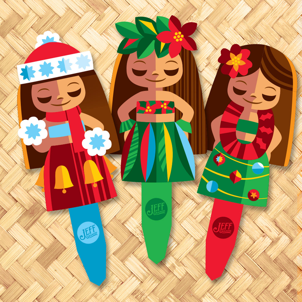 Jeff Granito's 'Hula Holidays' Metal Yard Stakes Set of Three (3) - Pre-Order