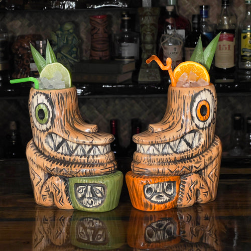 Tiki tOny's Enchanted Tiki Room Drummer ceramic Tiki Mug (Orange or Green), sculpted by Tiki tOny and Thor - DECOR USE ONLY - Ready to Ship! (FREE SHIPPING in U.S.)