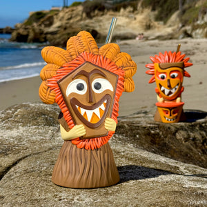 Hula World: Beach (Tiki Drummer + Mask Dancer) - Ceramic Tiki Mugs - Limited Edition / Limited Time Pre-Order (FREE Shipping in U.S.)