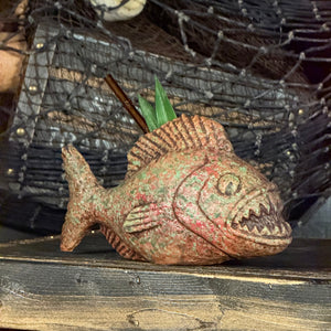 Jungle River Piranha ceramic Tiki Mug - 3 Limited Editions of 275 Combined - Made in USA - Ready to Ship in about a month - (FREE Shipping in U.S.)