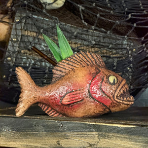 Jungle River Piranha ceramic Tiki Mug - 3 Limited Editions of 275 Combined - Made in USA - Ready to Ship in about a month - (FREE Shipping in U.S.)