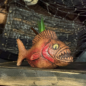 Jungle River Piranha ceramic Tiki Mug - 3 Limited Editions of 275 Combined - Made in USA - Ready to Ship in about a month - (FREE Shipping in U.S.)