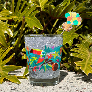 Jeff Granito's 'Adventure Begins Here' Mai Tai Glass and Swizzle Set - Ready-to-Ship!