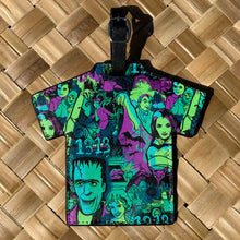 Colorful Aloha luggage tag featuring '13 Mockingbirds' design, made of faux leather, ideal for easy bag identification.