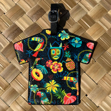 Colorful Aloha luggage tag featuring tropical patterns, a strap, and a space for personal details. Faux leather, 5.5\" H x 6\" W.