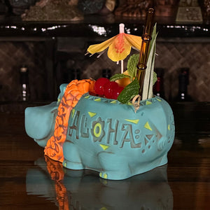 Hippo in Paradise "Bubbles" Tiki Mug, sculpt by Thor - DECOR USE ONLY - Ready to Ship! (FREE SHIPPING in U.S.)