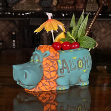 Hippo in Paradise "Bubbles" Tiki Mug, sculpt by Thor - DECOR USE ONLY - Ready to Ship! (FREE SHIPPING in U.S.)