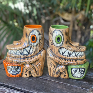 Tiki tOny's Enchanted Tiki Room Drummer ceramic Tiki Mug (Orange or Green), sculpted by Tiki tOny and Thor - DECOR USE ONLY - Ready to Ship! (FREE SHIPPING in U.S.)