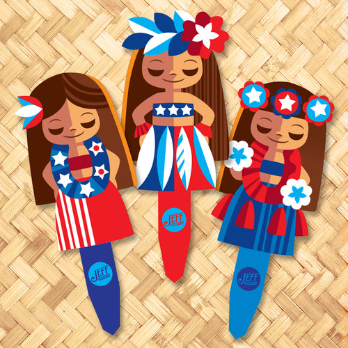 Jeff Granito's 'Red, White and Hula' Metal Yard Stakes Set of THREE (3) - Limited Time Pre-Order