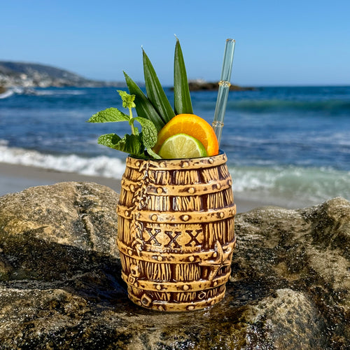Sunken Rum Barrel, Shallow Seas Edition- Ceramic Tiki Mug, sculpted by Thor  - Limited Edition / Limited Time Pre-Order (FREE Shipping in U.S.)