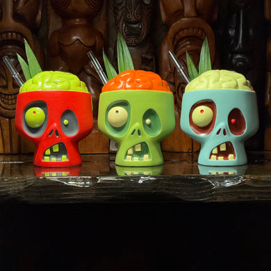 Jeff Granito's Sip for Brains (Rotten Red + Oozy Blue + Gang-Green) - Ceramic Zombie Tiki Mugs - Limited Edition / Limited Time Pre-Order